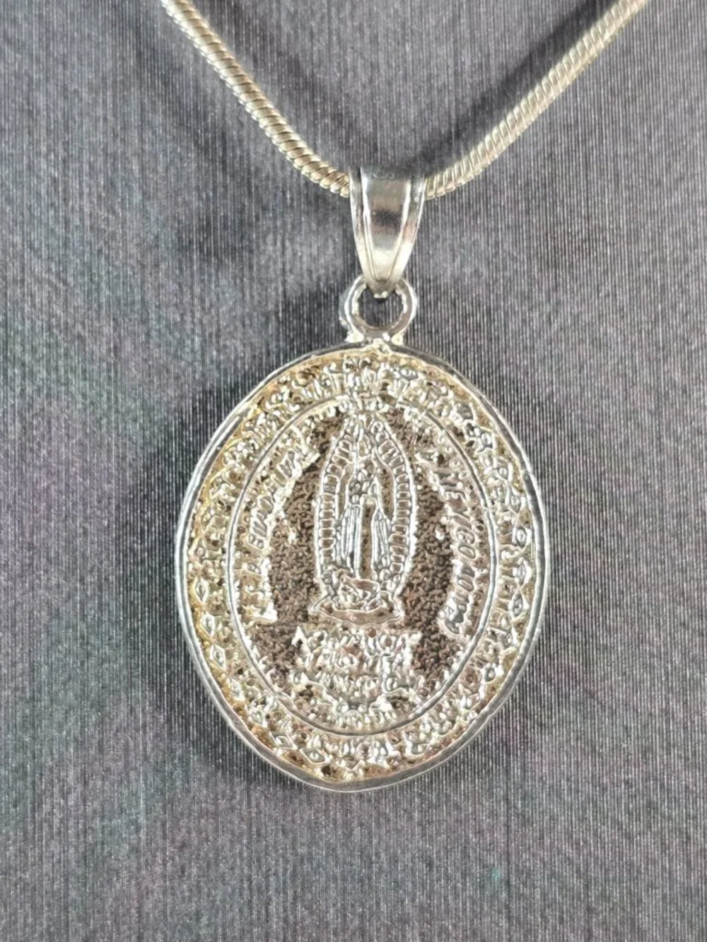 Womens Sterling Silver Religious Lady of Guadalupe Pendant Necklace 7.9g E4178